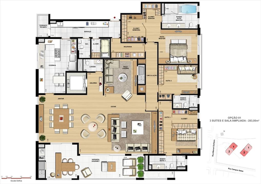 Sala ampliada | Le Chateau – Juvevê - Curitiba - Paraná Sala ampliada | Le Chateau – Apartamento no Juvevê - Curitiba - Paraná