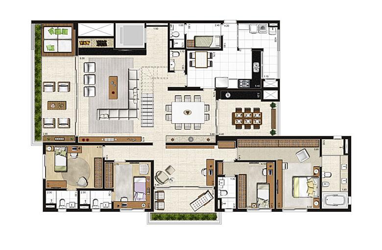Cobertura Duplex 500m², planta pavimento inferior, 4 suítes, 6 vagas | Artisan Campo Belo – Apartamento no  Campo Belo - São Paulo - São Paulo