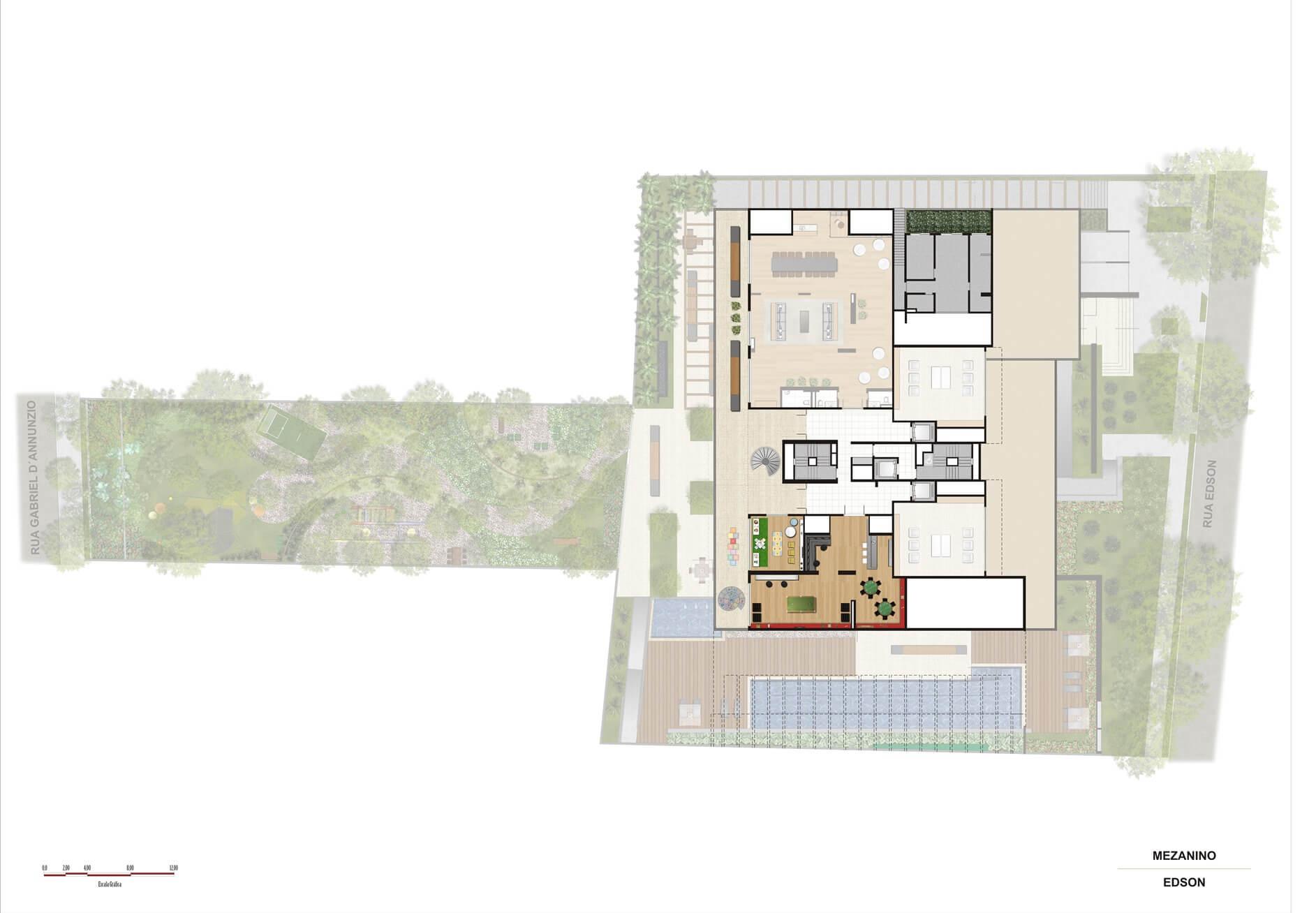 Perspectiva ilustrada da implantação Mezanino | Artisan Campo Belo – Apartamento no  Campo Belo - São Paulo - São Paulo