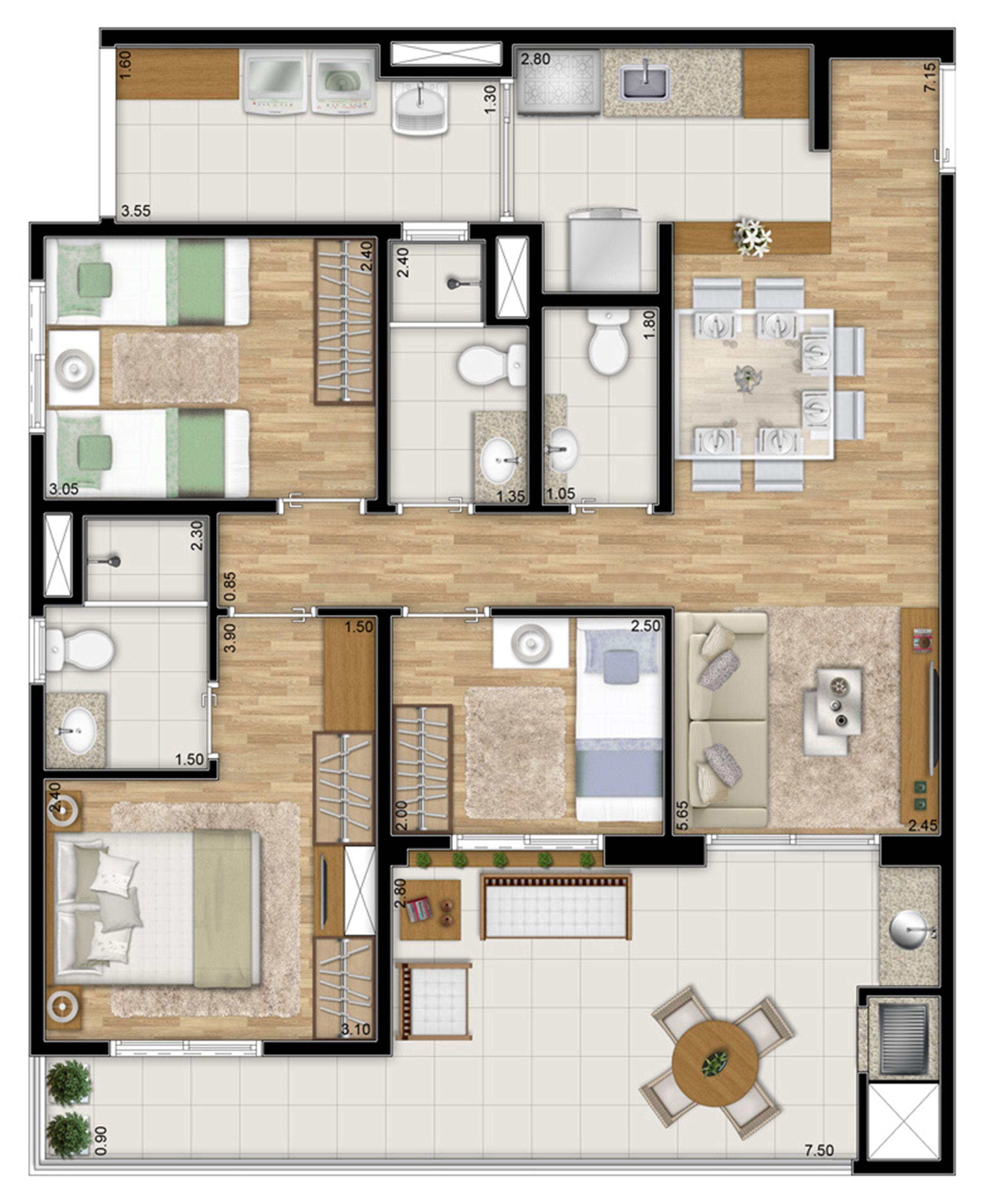 Planta tipo do apartamento de 87 m² privativos - 3 dorms. c 1 suíte | Varanda Ipiranga – Apartamento no  Ipiranga - São Paulo - São Paulo