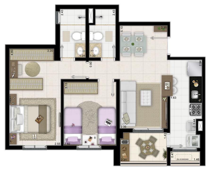 2 dormitórios com 1 suíte - 63m² | Way Orquidário – Orquidário - Santos - São Paulo 2 dormitórios com 1 suíte - 63m² | Way Orquidário – Apartamento no Orquidário - Santos - São Paulo