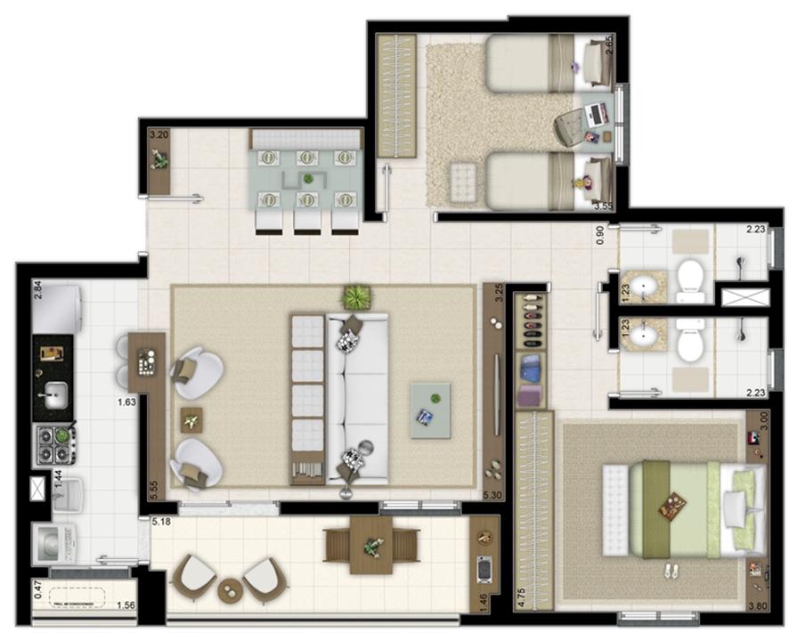 2 dormitórios com 1 suíte – Sala ampliada - 84m² | Way Orquidário – Orquidário - Santos - São Paulo 2 dormitórios com 1 suíte – Sala ampliada - 84m² | Way Orquidário – Apartamento no Orquidário - Santos - São Paulo