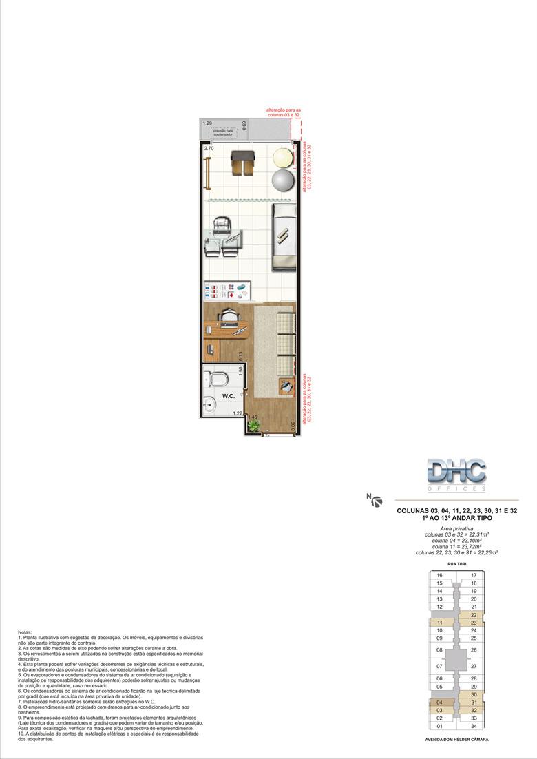 Colunas 03, 04, 11, 22, 23, 30, 31 e 32 -1° ao 13º andar tipo | DHC Offices – Salas Comerciais em  Pilares - Rio de Janeiro - Rio de Janeiro