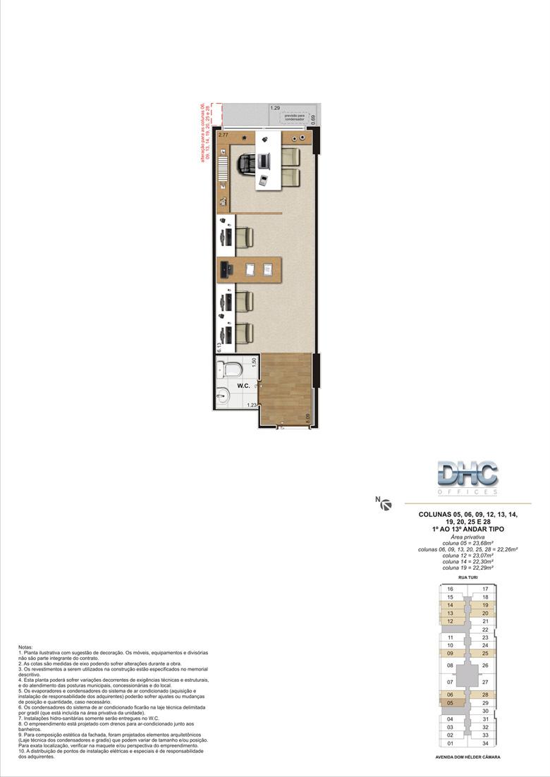 Colunas 05, 06, 09, 12, 13, 14, 19, 20, 25 e 28 -1° ao 13º andar tipo | DHC Offices – Salas Comerciais em  Pilares - Rio de Janeiro - Rio de Janeiro