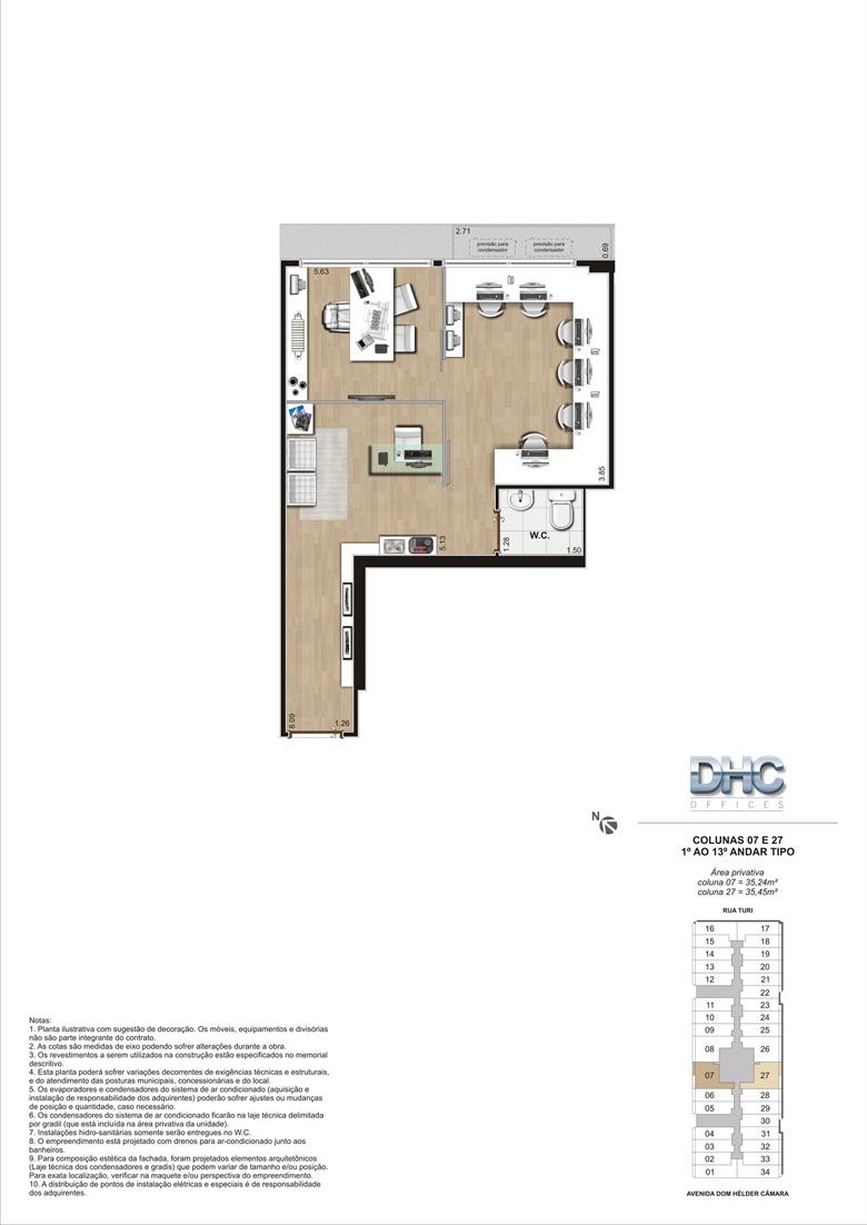 Colunas 07 e 27 -1° ao 13º andar tipo | DHC Offices – Salas Comerciais em  Pilares - Rio de Janeiro - Rio de Janeiro