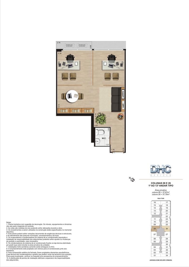 Colunas 08 e 26 -1° ao 13º andar tipo | DHC Offices – Salas Comerciais em  Pilares - Rio de Janeiro - Rio de Janeiro