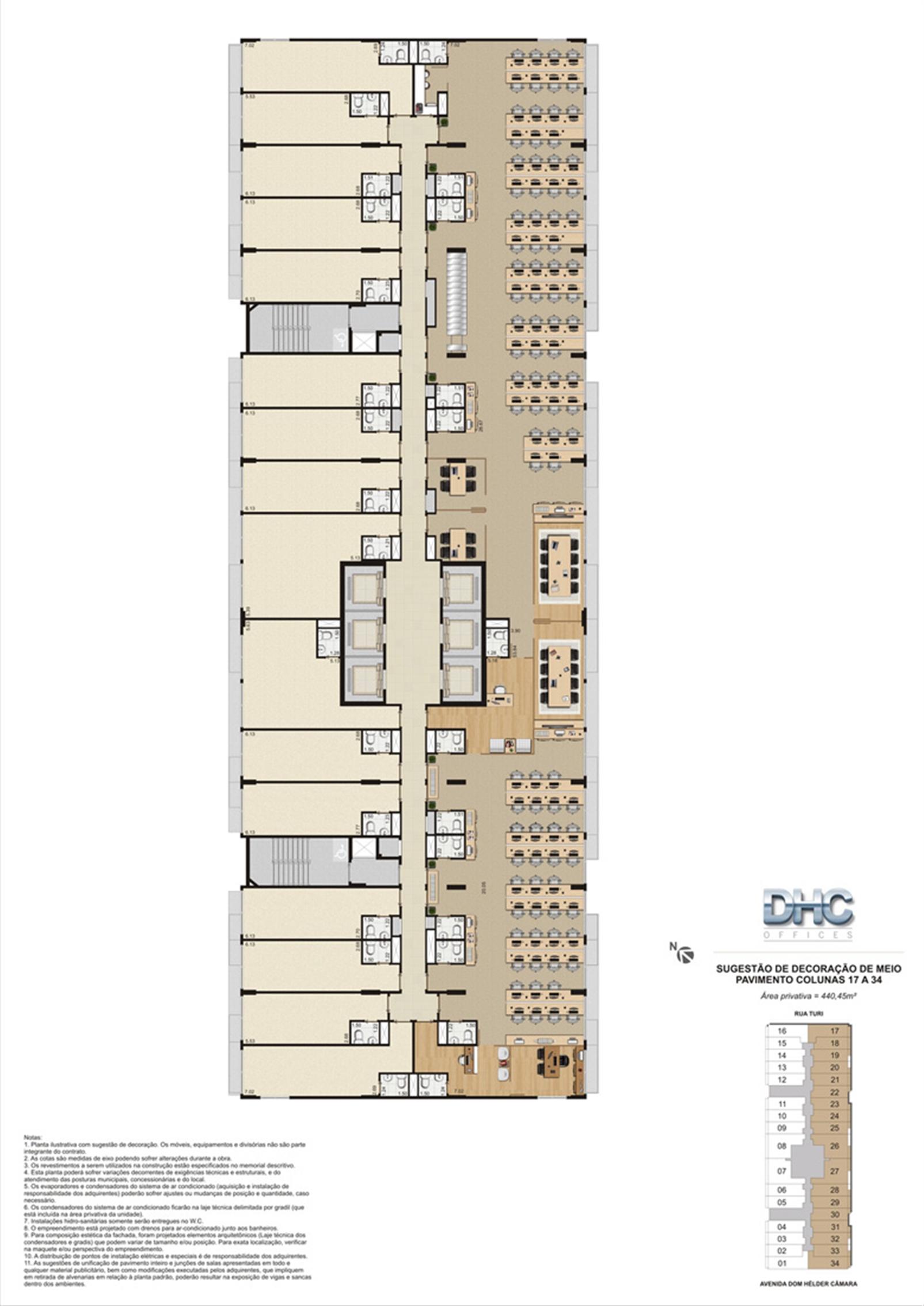 Sugestão de Decoração de Meio Pavimento - Colunas 17 a 34 | DHC Offices – Pilares - Rio de Janeiro - Rio de Janeiro Sugestão de Decoração de Meio Pavimento - Colunas 17 a 34 | DHC Offices – Salas Comerciais em Pilares - Rio de Janeiro - Rio de Janeiro