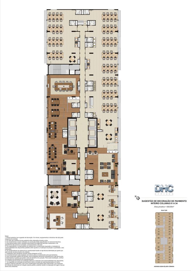 Sugestão de Decoração de Pavimento Inteiro - Colunas 01 a 34 | DHC Offices – Salas Comerciais em  Pilares - Rio de Janeiro - Rio de Janeiro