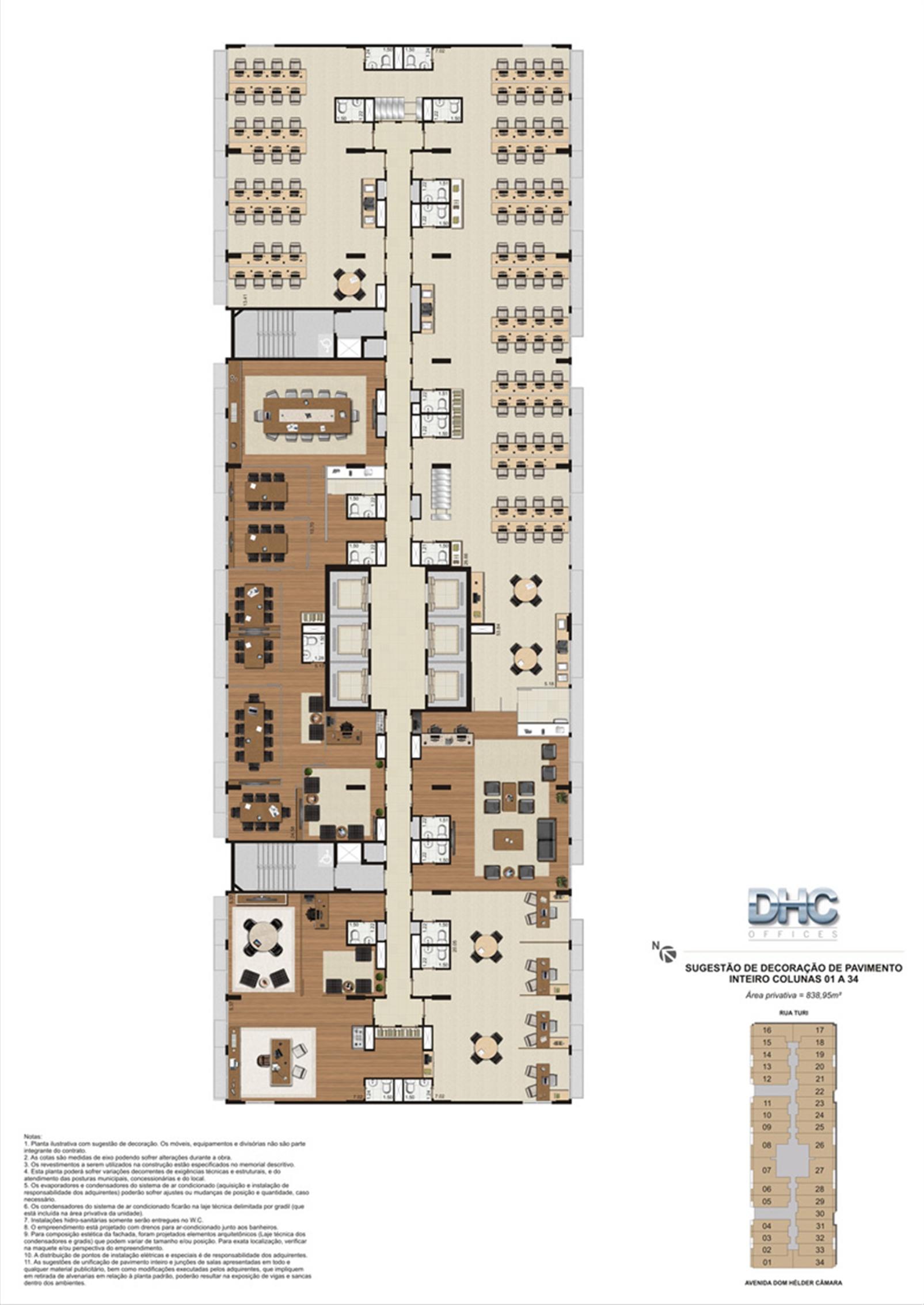Sugestão de Decoração de Pavimento Inteiro - Colunas 01 a 34 | DHC Offices – Pilares - Rio de Janeiro - Rio de Janeiro Sugestão de Decoração de Pavimento Inteiro - Colunas 01 a 34 | DHC Offices – Salas Comerciais em Pilares - Rio de Janeiro - Rio de Janeiro