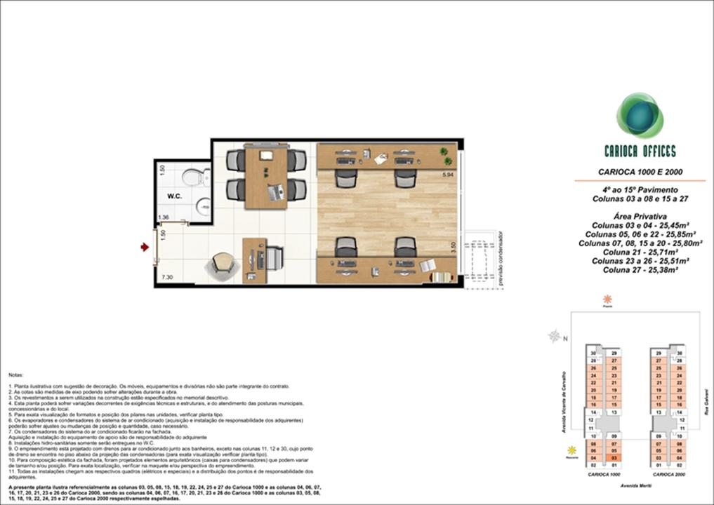Carioca 1000 e 2000 - Colunas 03 a 08 - 15 a 27 - 4º ao 15º Pavimento | Carioca Offices – Salas Comerciais	na  Vila da Penha - Rio de Janeiro - Rio de Janeiro