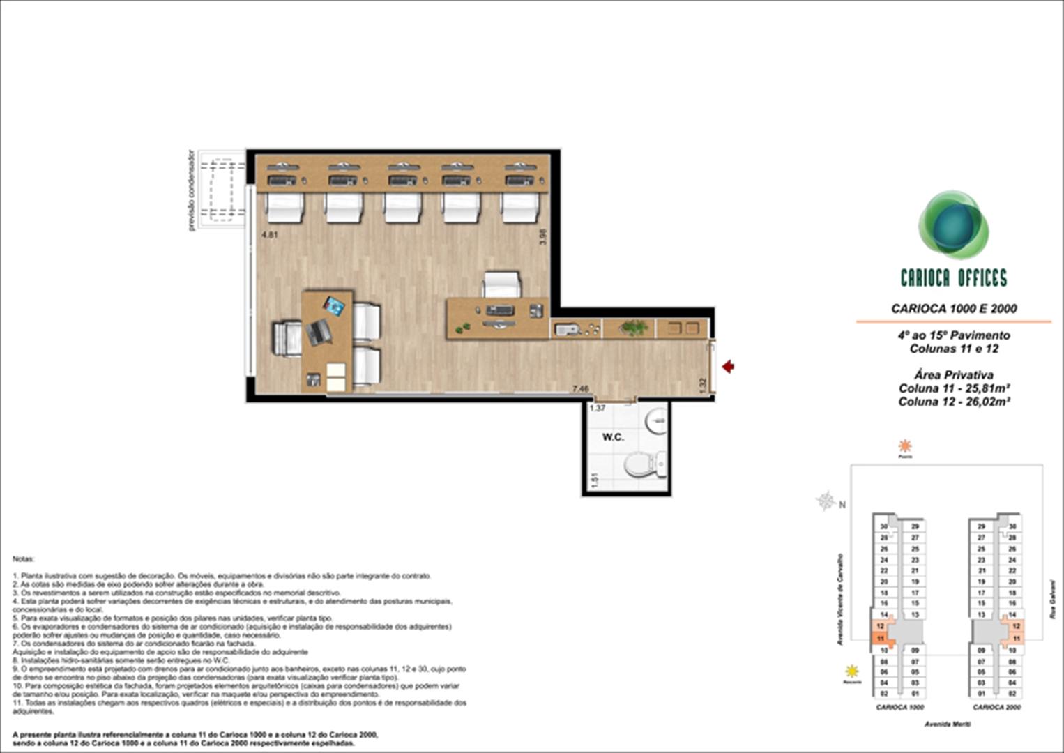 Colunas 11 e 12 - Carioca 1000 e 2000 - 4º ao 15º Pavimento | Carioca Offices – Salas Comerciais na  Vila da Penha - Rio de Janeiro - Rio de Janeiro