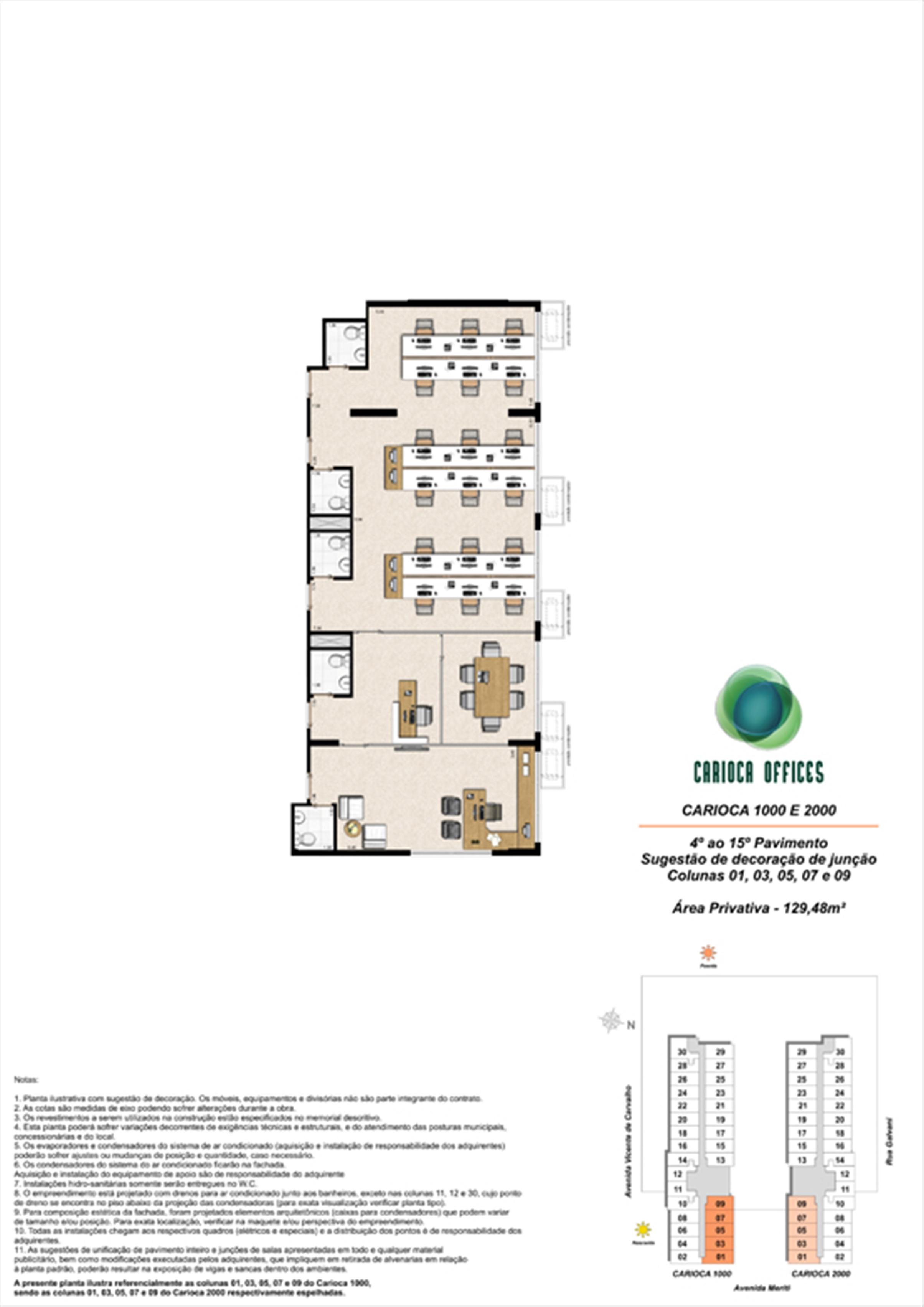 Sugestão de decoração de junção - Carioca 1000 e 2000 - colunas 01, 03, 05, 07 e 09 - 4º ao 15º Pavimento | Carioca Offices – Salas Comerciais na  Vila da Penha - Rio de Janeiro - Rio de Janeiro