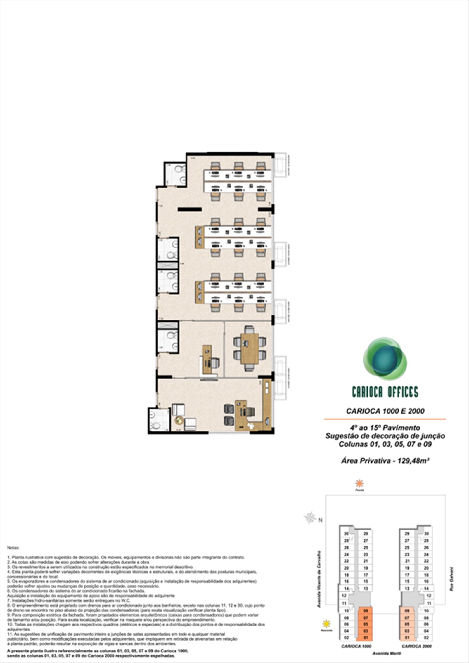 Sugestão de decoração de junção - Carioca 1000 e 2000 - colunas 01, 03, 05, 07 e 09 - 4º ao 15º Pavimento | Carioca Offices – Salas Comerciais	na  Vila da Penha - Rio de Janeiro - Rio de Janeiro