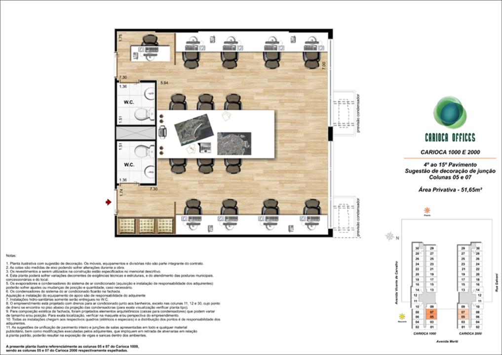 Sugestão de decoração de Junção - Carioca 1000 e 2000 - colunas 05 e 07 - 4º ao 15º Pavimento | Carioca Offices – Salas Comerciais	na  Vila da Penha - Rio de Janeiro - Rio de Janeiro