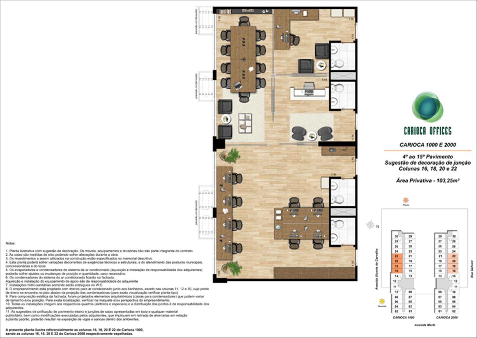 Sugestão de decoração de Junção - Carioca 1000 e 2000 - colunas 16,18, 20 e 22 - 4º ao 15º Pavimento | Carioca Offices – Salas Comerciais na  Vila da Penha - Rio de Janeiro - Rio de Janeiro
