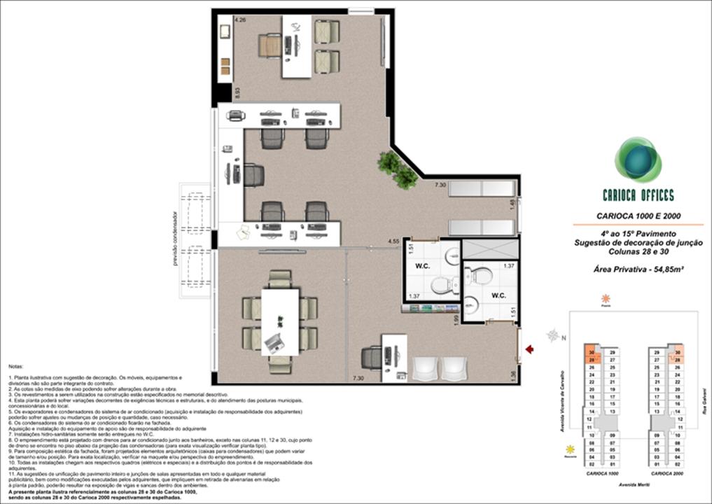Sugestão de decoração de Junção - Carioca 1000 e 2000 - colunas 28 e 30 - 4º ao 15º Pavimento | Carioca Offices – Salas Comerciais	na  Vila da Penha - Rio de Janeiro - Rio de Janeiro