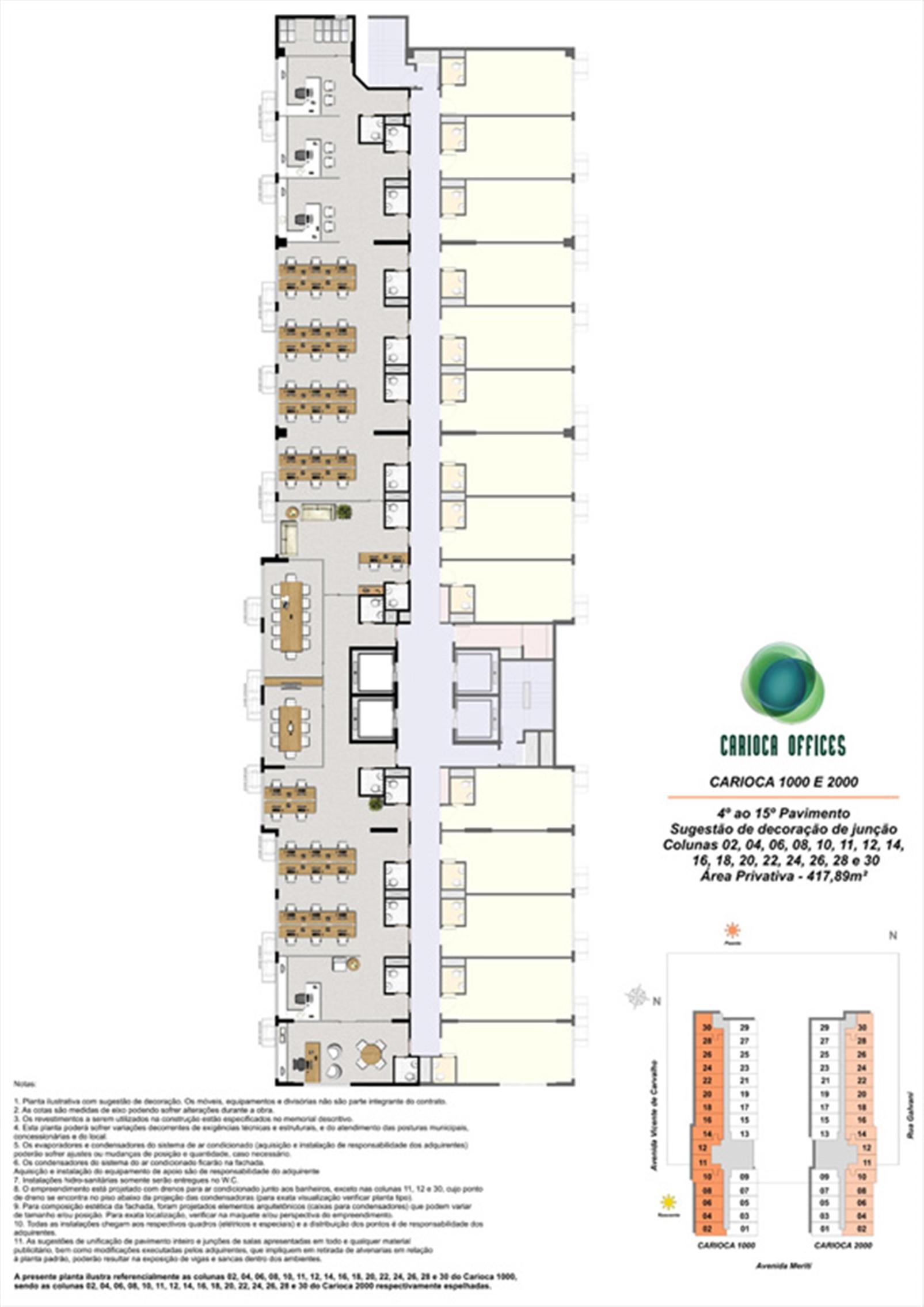 Sugestão de decoração de Junção de meio pavimento - Carioca 1000 e 2000 - colunas 02, 04, 06, NOME MTO GRANDE-PEGAR NO SITE | Carioca Offices – Salas Comerciais	na  Vila da Penha - Rio de Janeiro - Rio de Janeiro
