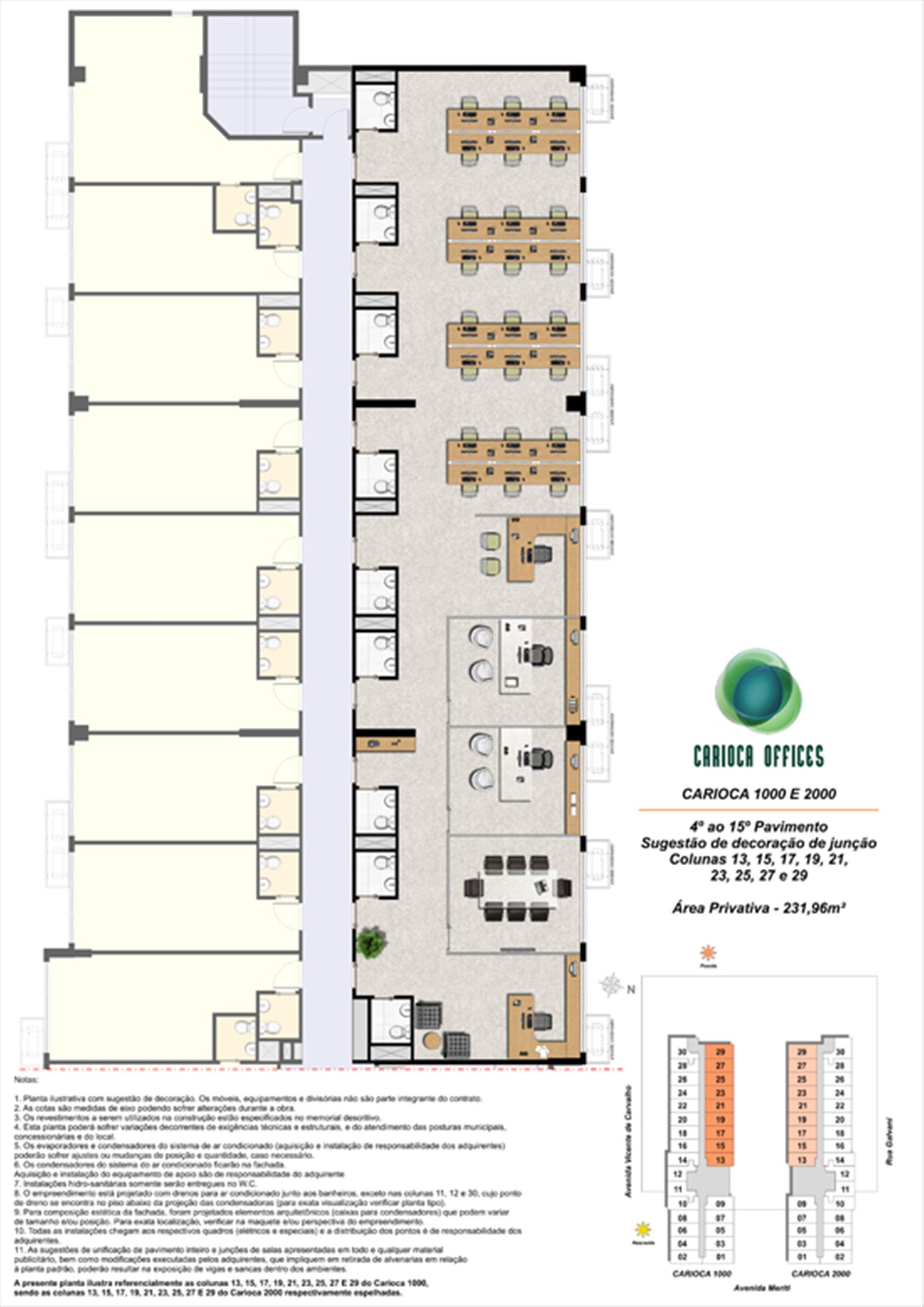 Sugestão de decoração de Junção de meio pavimento - Carioca 1000 e 2000 - colunas 13, 15, 17, NOME MTO GRANDE-PEGAR NO SITE | Carioca Offices – Salas Comerciais na  Vila da Penha - Rio de Janeiro - Rio de Janeiro