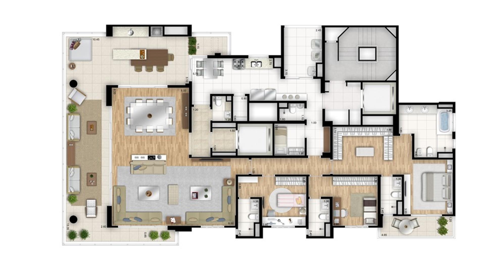 Planta tipo opção 3 suítes com sala de banho na suíte master - sala ampliada - Torre Bianco | Cyrela Essenza Moema – Apartamento em  Moema - São Paulo - São Paulo