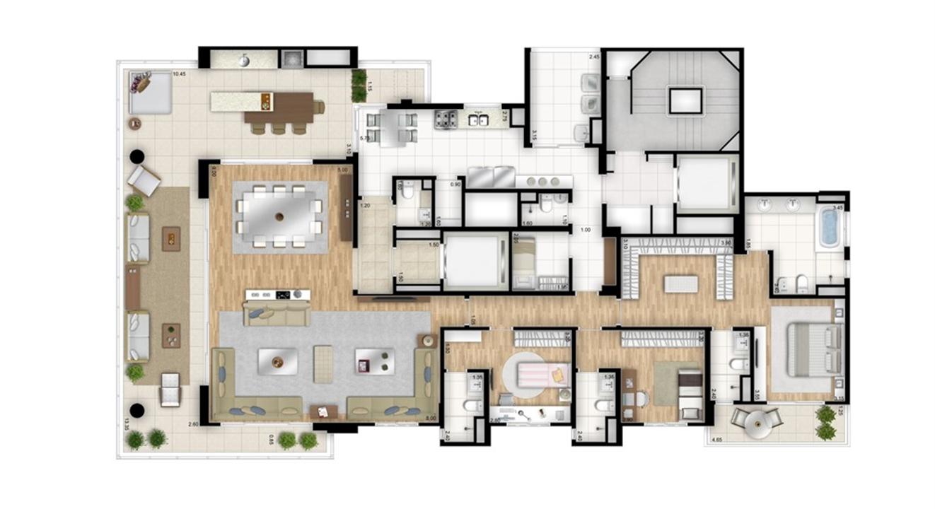 Planta tipo opção 3 suítes com sala de banho na suíte master - sala ampliada - Torre Bianco | Cyrela Essenza Moema – Moema - São Paulo - São Paulo Planta tipo opção 3 suítes com sala de banho na suíte master - sala ampliada - Torre Bianco | Cyrela Essenza Moema – Apartamento em Moema - São Paulo - São Paulo