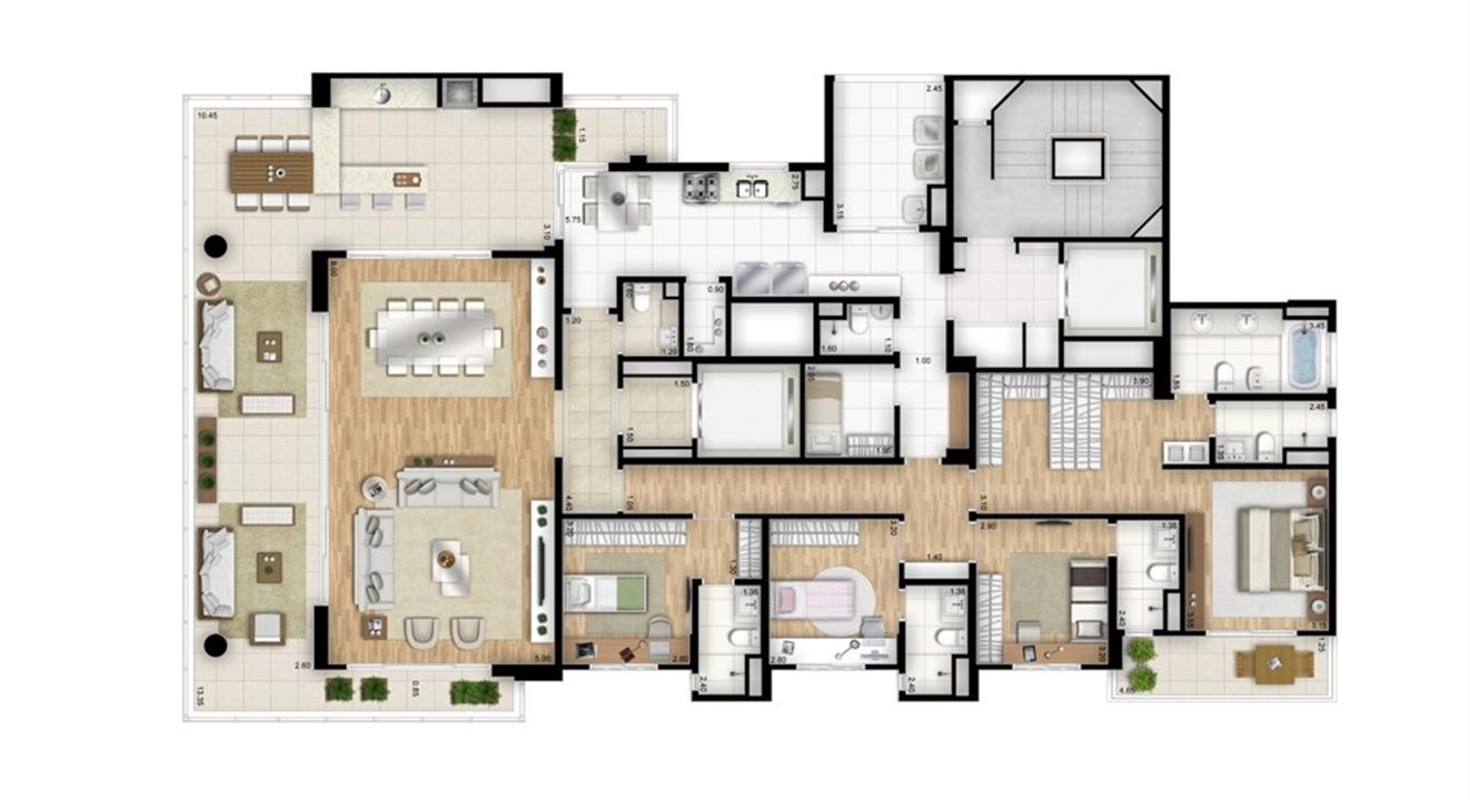 Planta tipo padrão 4 suítes banho senhor e senhora na suíte master - Torre Bianco | Cyrela Essenza Moema – Moema - São Paulo - São Paulo Planta tipo padrão 4 suítes banho senhor e senhora na suíte master - Torre Bianco | Cyrela Essenza Moema – Apartamento em Moema - São Paulo - São Paulo