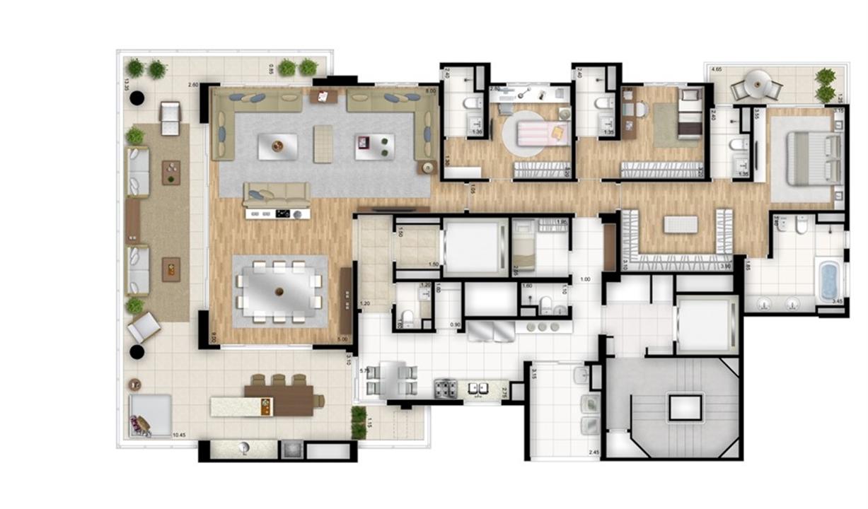 Planta tipo opção 3 suítes com sala de banho na suíte master - sala ampliada - Torre Nero | Cyrela Essenza Moema – Moema - São Paulo - São Paulo Planta tipo opção 3 suítes com sala de banho na suíte master - sala ampliada - Torre Nero | Cyrela Essenza Moema – Apartamento em Moema - São Paulo - São Paulo