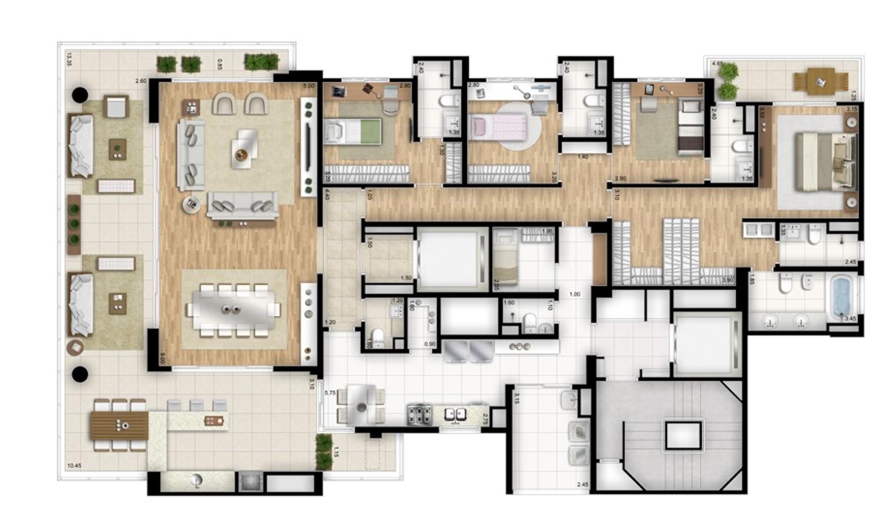 Planta tipo padrão 4 suítes banho senhor e senhora na suíte master - Torre Nero | Cyrela Essenza Moema – Apartamento em  Moema - São Paulo - São Paulo