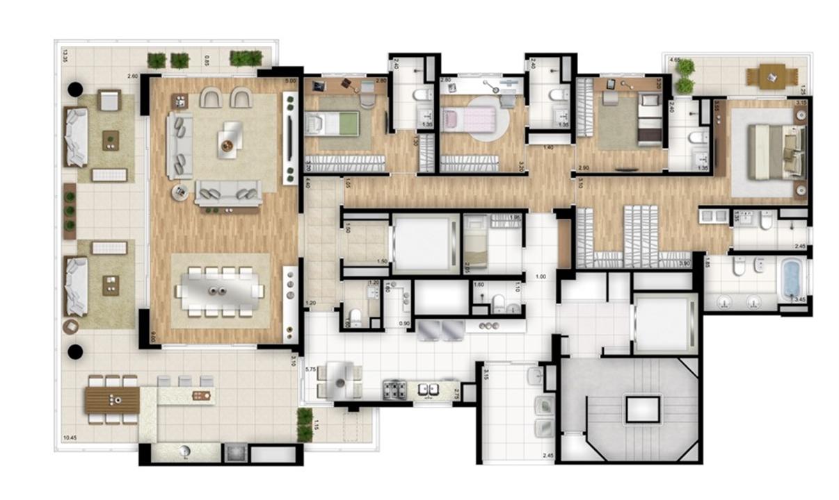 Planta tipo padrão 4 suítes banho senhor e senhora na suíte master - Torre Nero | Cyrela Essenza Moema – Moema - São Paulo - São Paulo Planta tipo padrão 4 suítes banho senhor e senhora na suíte master - Torre Nero | Cyrela Essenza Moema – Apartamento em Moema - São Paulo - São Paulo