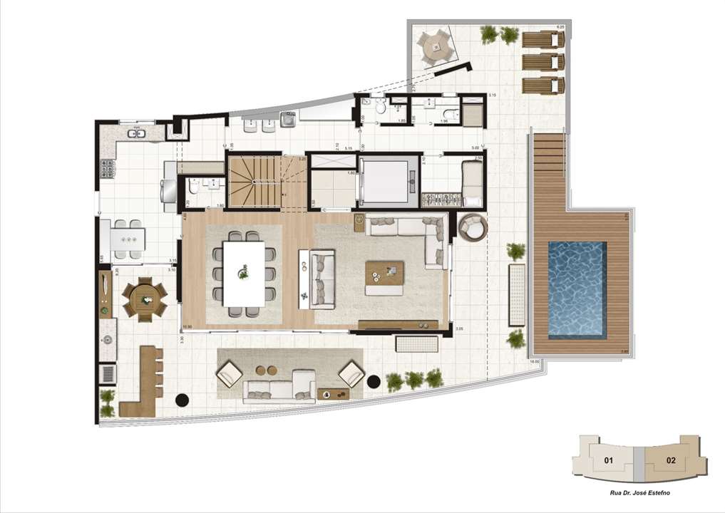 Planta cobertura duplex 460m², 4 suítes - Pavimento inferior | K by Cyrela – Chácara Klabin - São Paulo - São Paulo Planta cobertura duplex 460m², 4 suítes - Pavimento inferior | K by Cyrela – Apartamento na Chácara Klabin - São Paulo - São Paulo