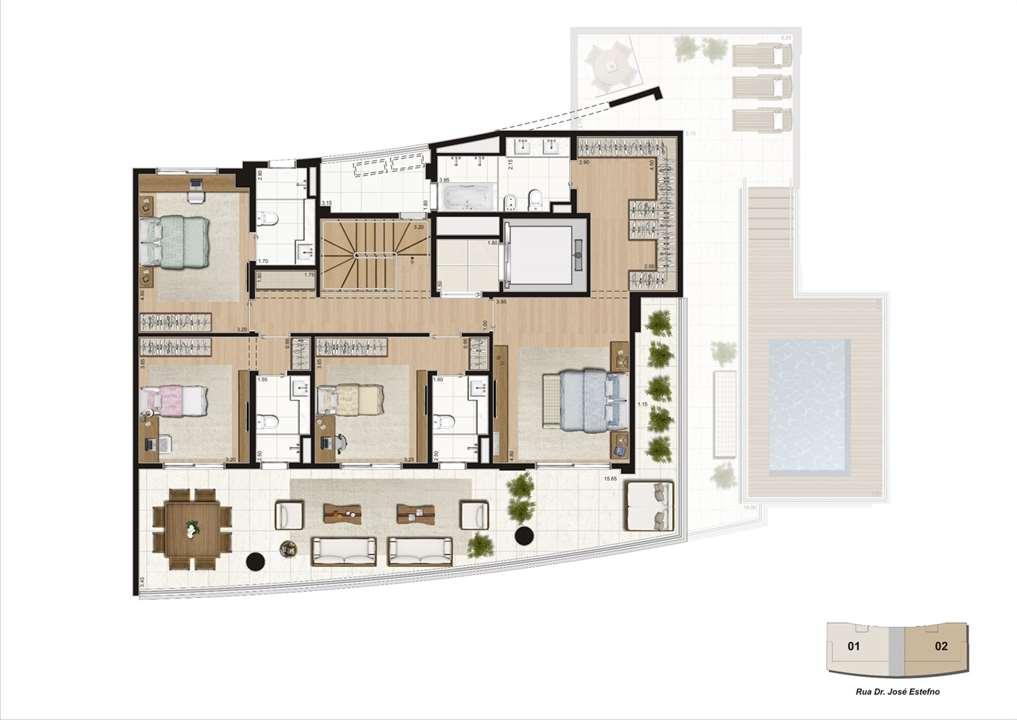 Planta cobertura duplex 460m², 4 suítes - Pavimento superior | K by Cyrela – Chácara Klabin - São Paulo - São Paulo Planta cobertura duplex 460m², 4 suítes - Pavimento superior | K by Cyrela – Apartamento na Chácara Klabin - São Paulo - São Paulo