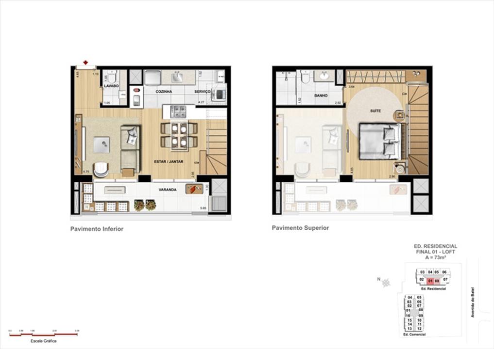 Loft - Pavimento Inferior e Pavimento Superior | 1550 Batel (Home Batel) – Batel - Curitiba - Paraná Loft - Pavimento Inferior e Pavimento Superior | 1550 Batel (Home Batel) – Apartamento no Batel - Curitiba - Paraná