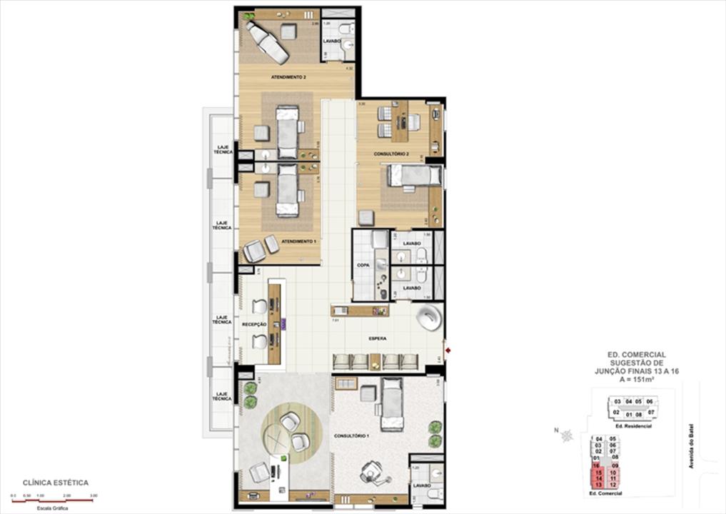 Planta Modelo de Clínica Estética | 1550 Batel Comercial (Work Batel) – Batel - Curitiba - Paraná Planta Modelo de Clínica Estética | 1550 Batel Comercial (Work Batel) – Salas Comerciais no Batel - Curitiba - Paraná