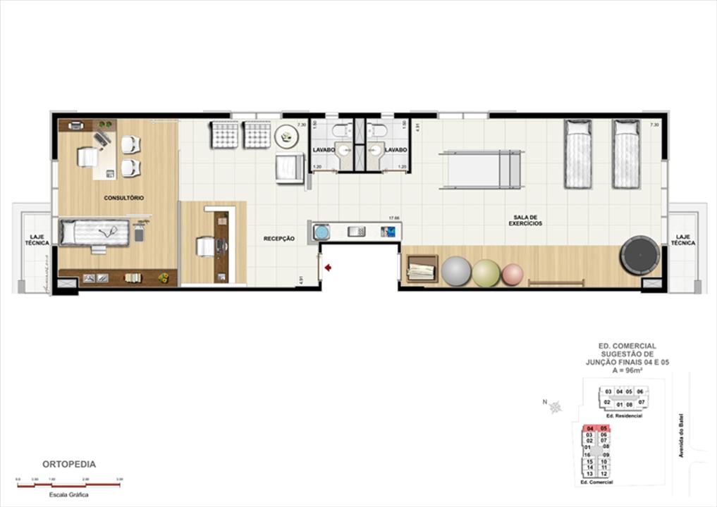 Planta Modelo de Clínica Ortopédica | 1550 Batel Comercial (Work Batel) – Batel - Curitiba - Paraná Planta Modelo de Clínica Ortopédica | 1550 Batel Comercial (Work Batel) – Salas Comerciais no Batel - Curitiba - Paraná