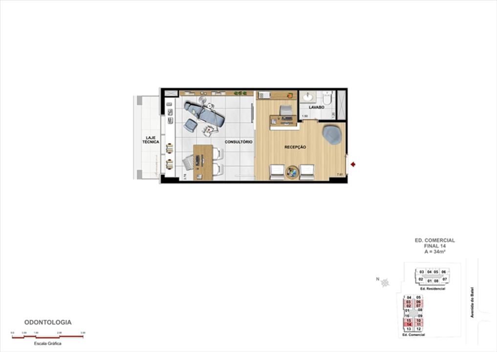 Planta Modelo de Consultório Odontologico | 1550 Batel Comercial (Work Batel) – Batel - Curitiba - Paraná Planta Modelo de Consultório Odontologico | 1550 Batel Comercial (Work Batel) – Salas Comerciais no Batel - Curitiba - Paraná