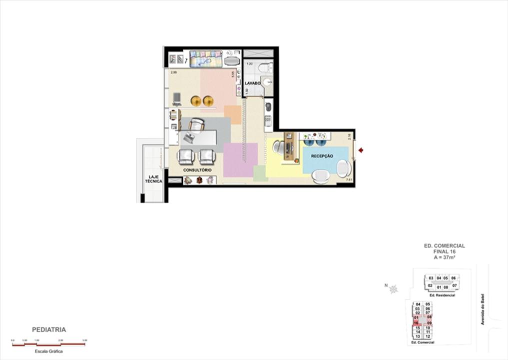 Planta Modelo de Consultório Pediátrico | 1550 Batel Comercial (Work Batel) – Batel - Curitiba - Paraná Planta Modelo de Consultório Pediátrico | 1550 Batel Comercial (Work Batel) – Salas Comerciais no Batel - Curitiba - Paraná