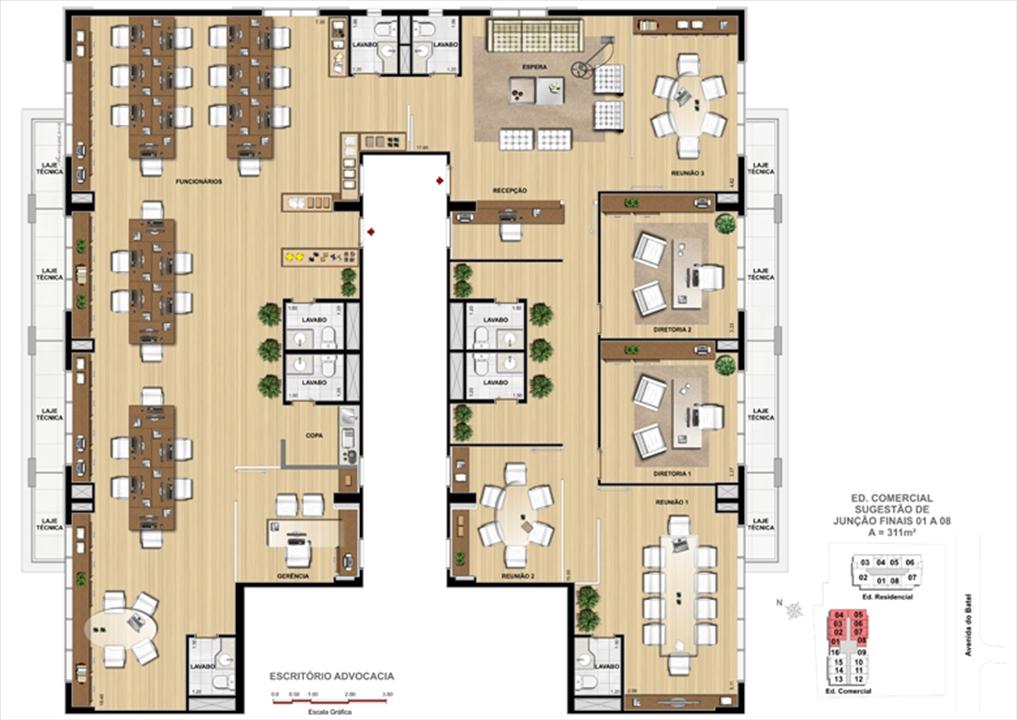 Planta Modelo de Escritório de Advocacia | 1550 Batel Comercial (Work Batel) – Batel - Curitiba - Paraná Planta Modelo de Escritório de Advocacia | 1550 Batel Comercial (Work Batel) – Salas Comerciais no Batel - Curitiba - Paraná