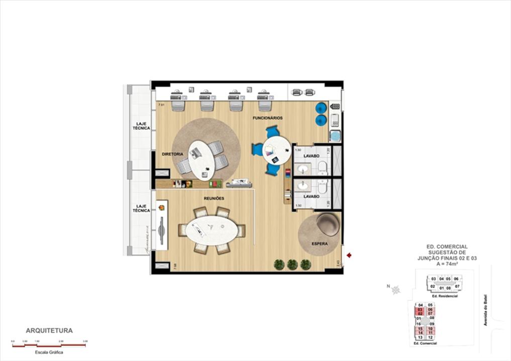Planta Modelo de Escritório de Arquitetura | 1550 Batel Comercial (Work Batel) – Batel - Curitiba - Paraná Planta Modelo de Escritório de Arquitetura | 1550 Batel Comercial (Work Batel) – Salas Comerciais no Batel - Curitiba - Paraná