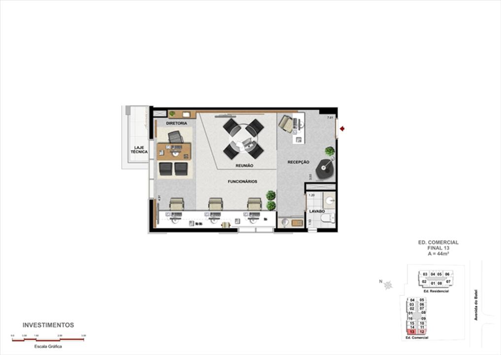 Planta Modelo de Escritório de Investimentos | 1550 Batel Comercial (Work Batel) – Batel - Curitiba - Paraná Planta Modelo de Escritório de Investimentos | 1550 Batel Comercial (Work Batel) – Salas Comerciais no Batel - Curitiba - Paraná